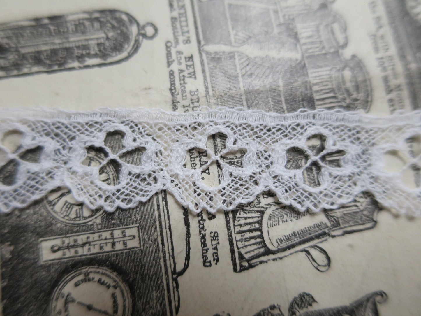 Off White English Nottingham Lace- Bucks Point Clover Eyelets- 1.7 cm