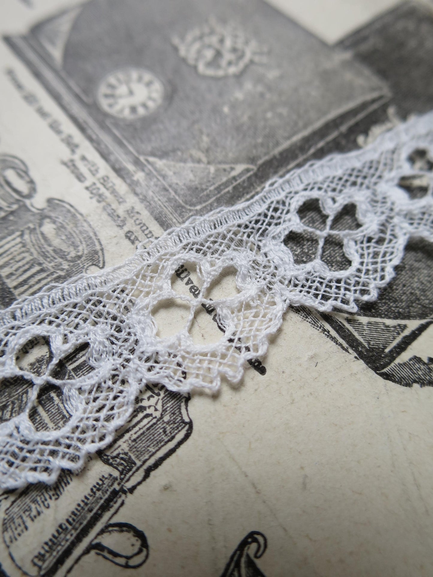 Off White English Nottingham Lace- Bucks Point Clover Eyelets- 1.7 cm