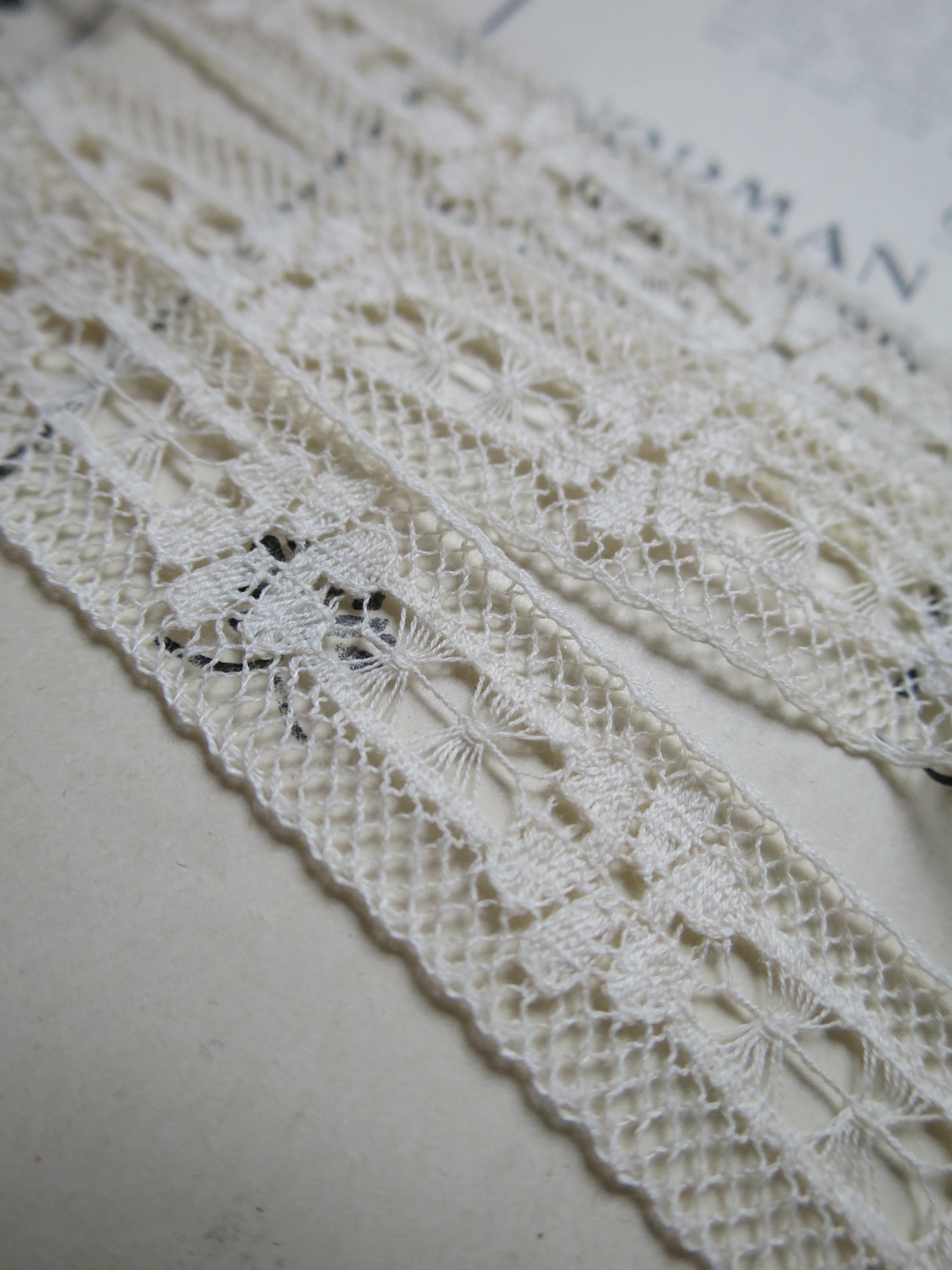 Ecru English Nottingham Lace- Floral & Openwork Insertion Lace 1.7 cm
