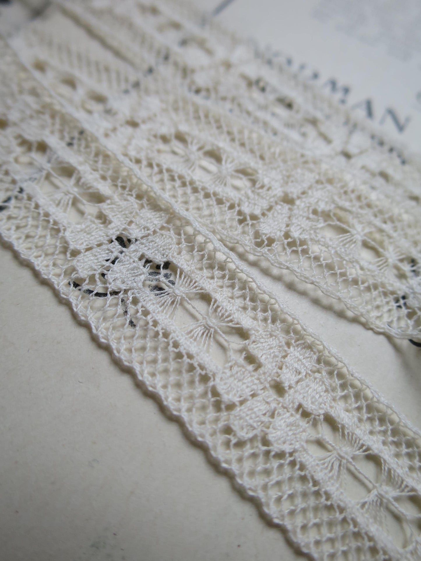 Ecru English Nottingham Lace- Floral & Openwork Insertion Lace 1.7 cm