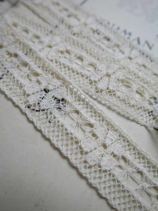 Ecru English Nottingham Lace- Floral & Openwork Insertion Lace 1.7 cm