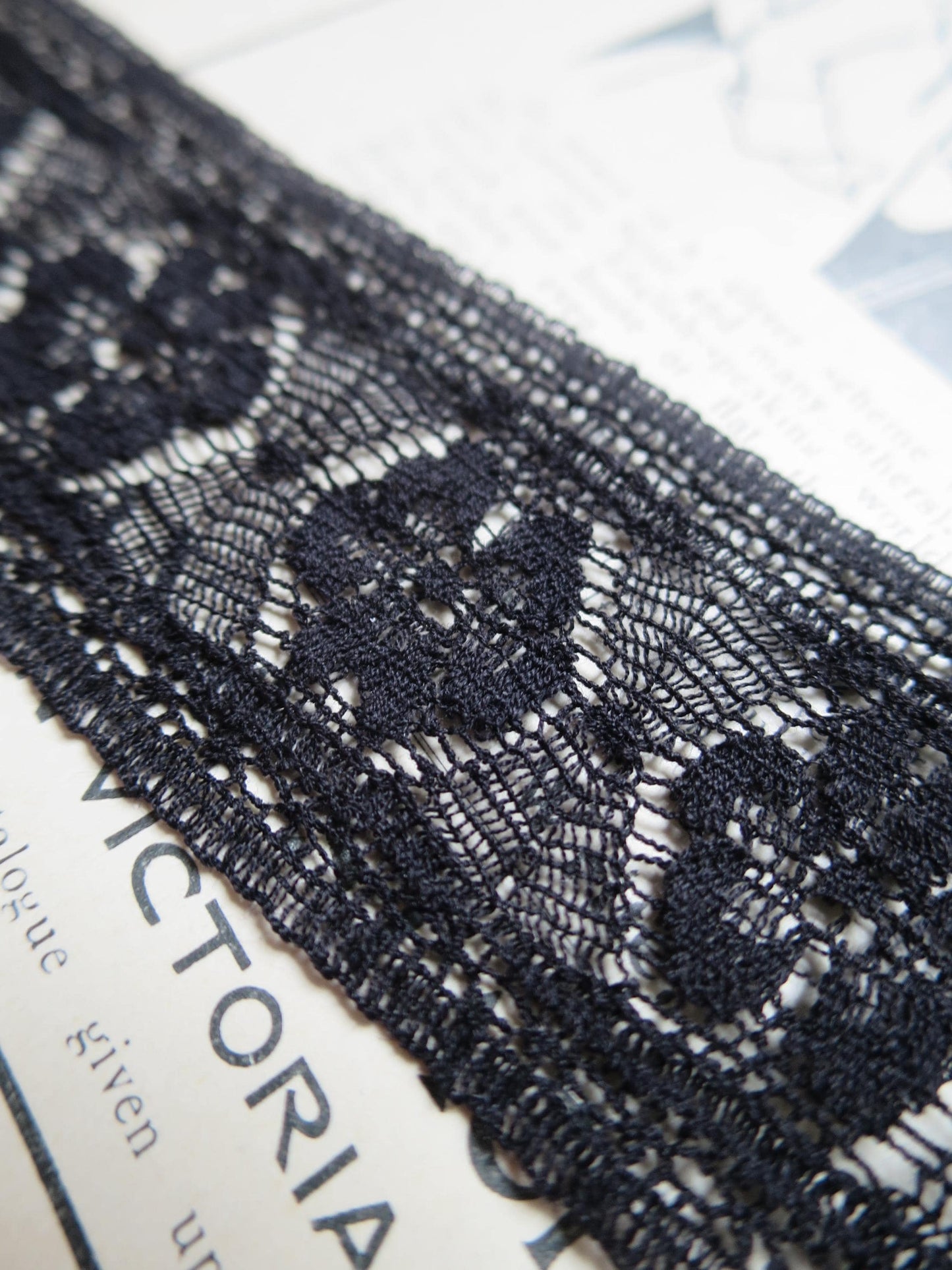 Black English Nottingham Lace- Fine Floral Torchon- Insertion- 3.5 cm
