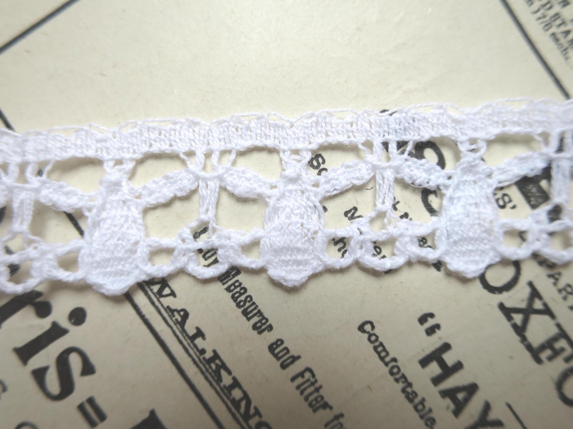 White English Nottingham Cluny Lace- Teardrops- 2 cm