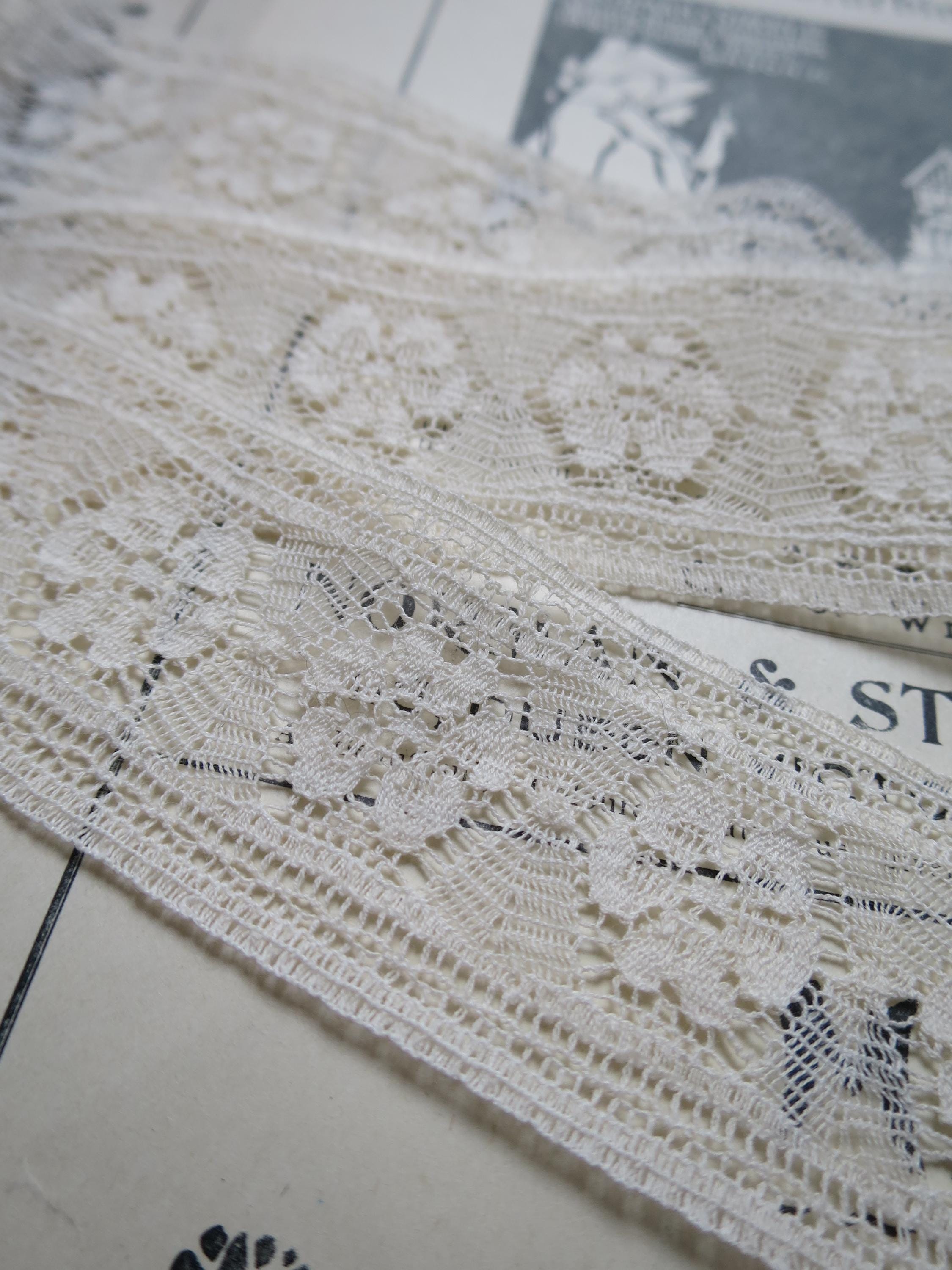 Ecru English Nottingham Lace- Fine Floral Torchon- Insertion- 3.5 cm