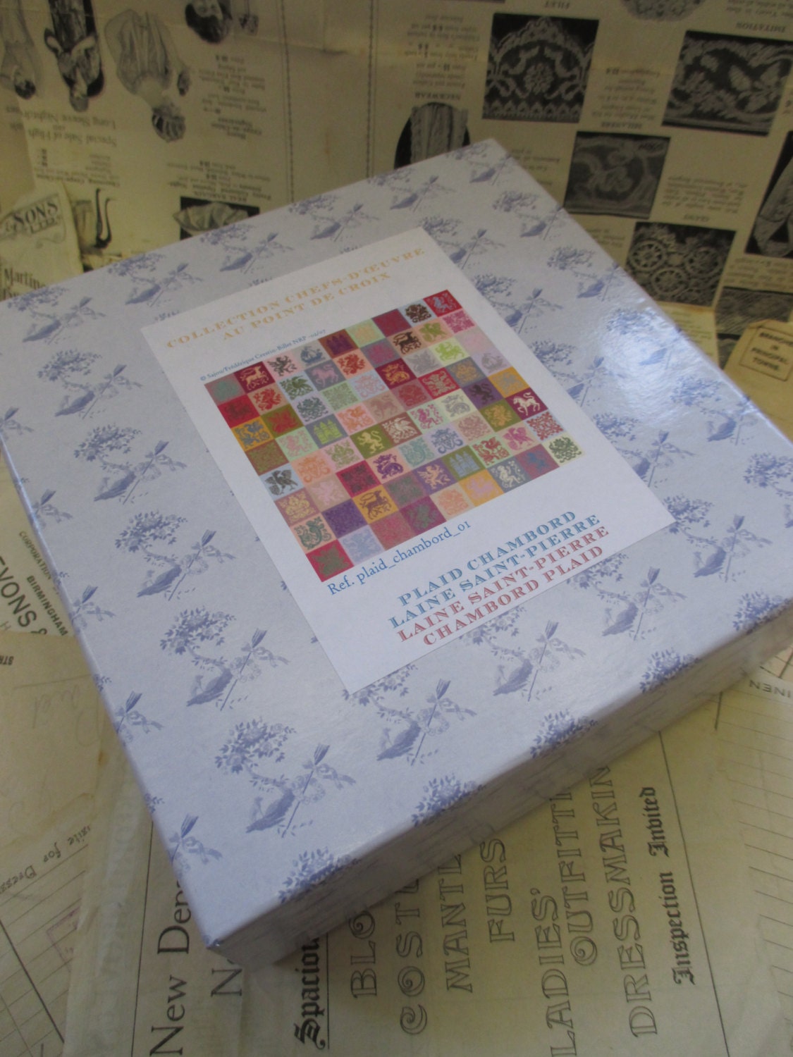 Sajou Gift Box Cross Stitch Boxed Kit- Chambord Plaid Linen Throw