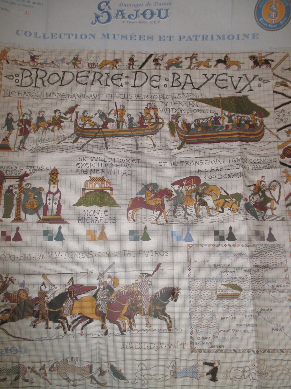 Bayeux Tapestry cross stitch chart by Sajou showing Norman conquest scenes