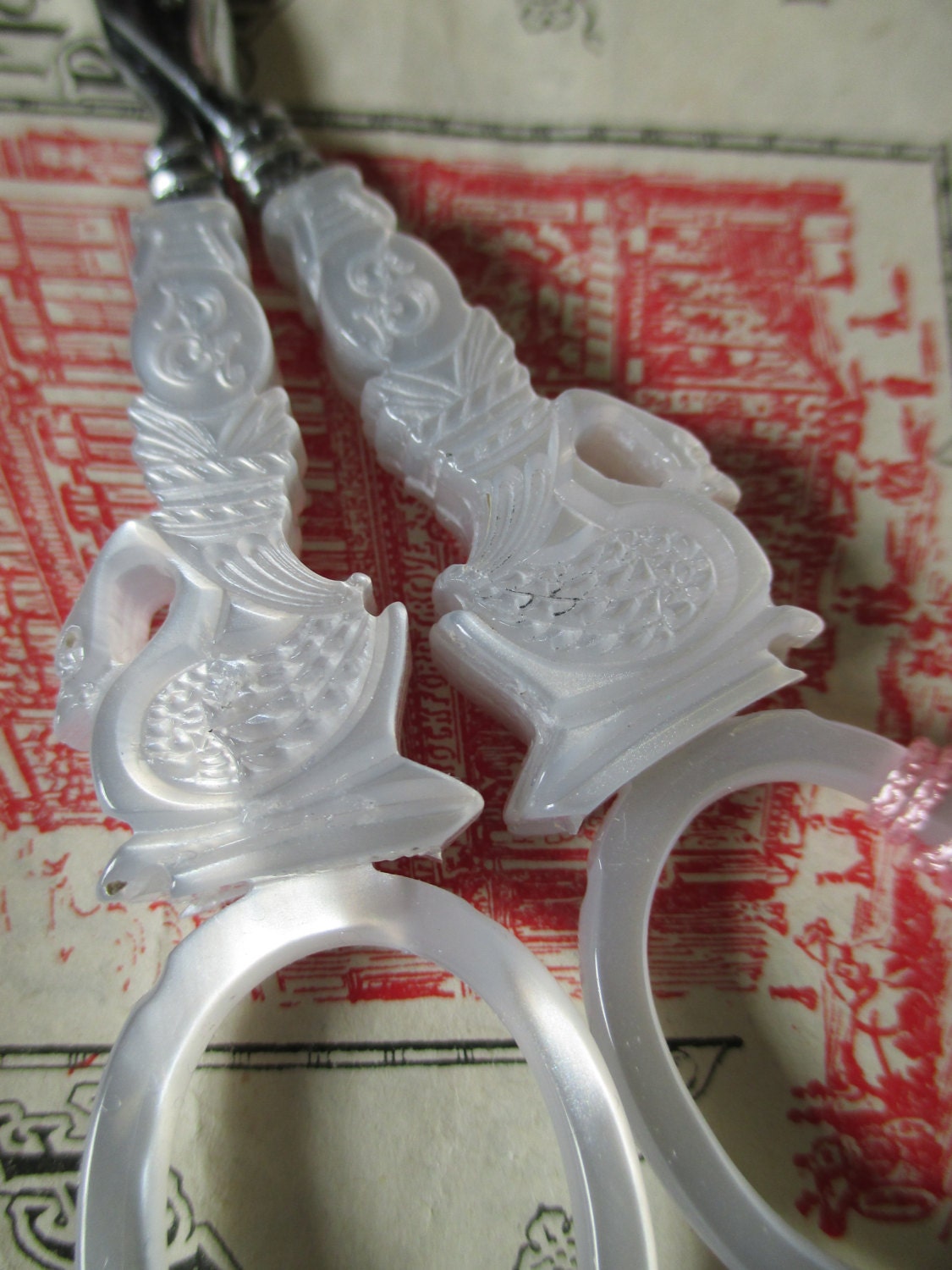 Sajou 'Swan' Mother of Pearl Style Hand Paired Embroidery Scissors