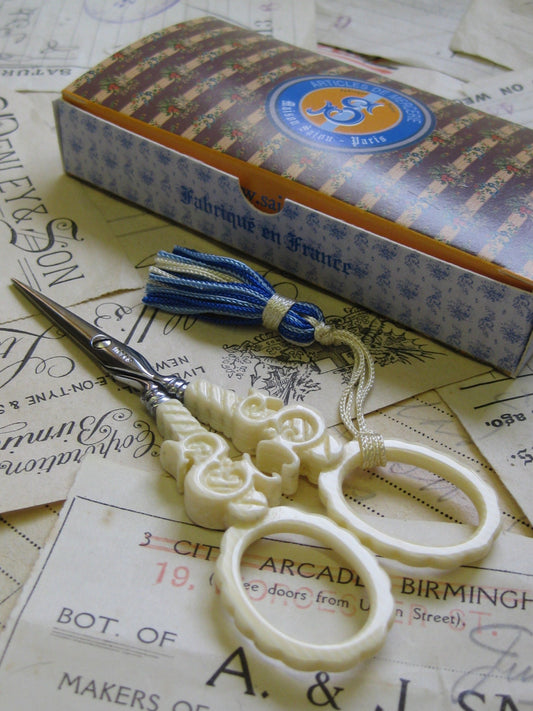 Sajou Faux Ivory Embroidery Scissors | Hand Paired 11.8 cm, Made in France