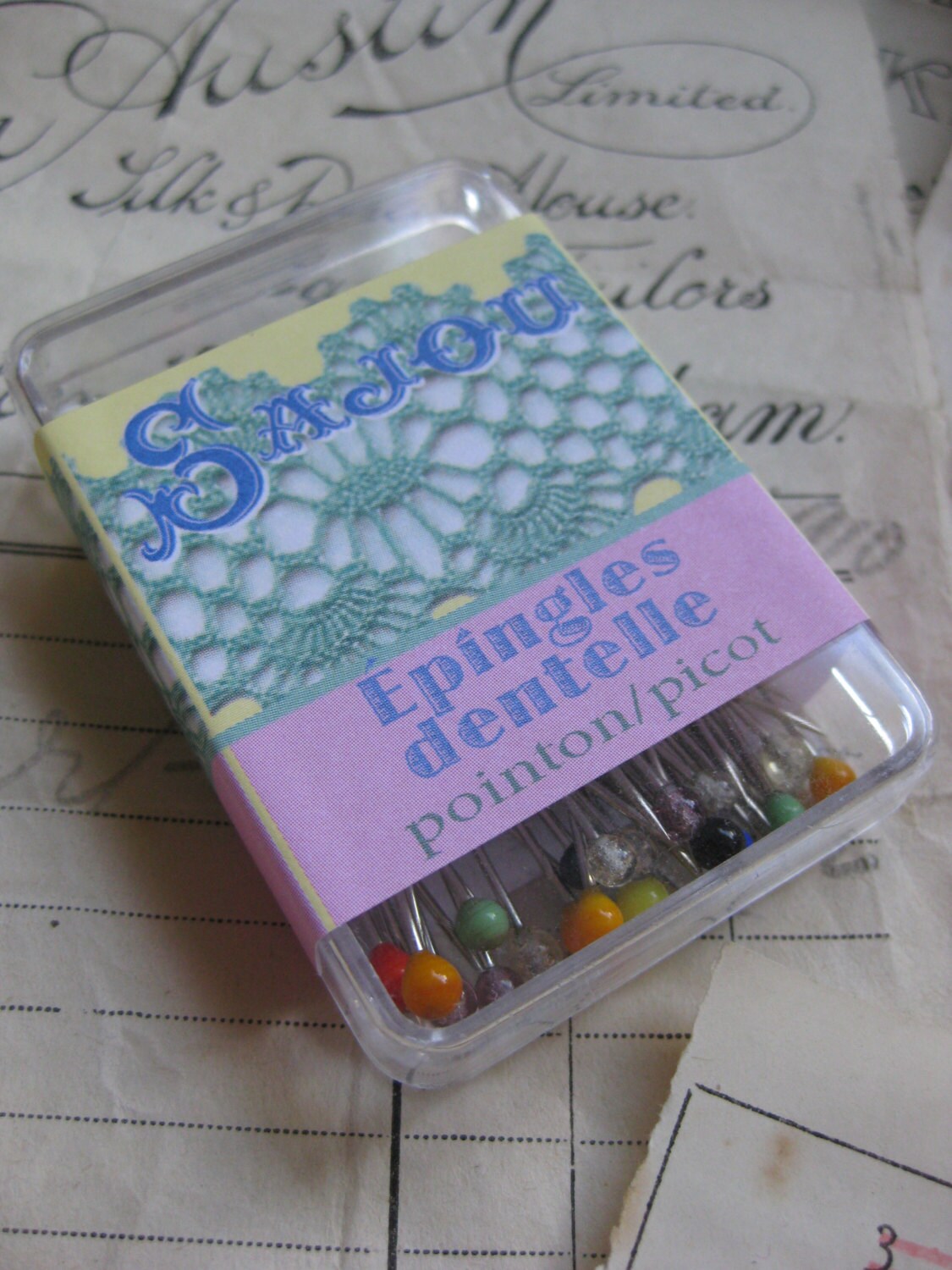 Sajou Murano Glass Head Bobbin Lace Pins, Extra Fine, Picots