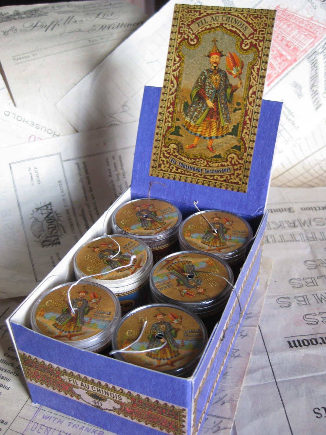 Box 12 Fil au Chinois No.40 Twisted Waxed Linen Thread Capsules 0.45mm- Vintage Tones