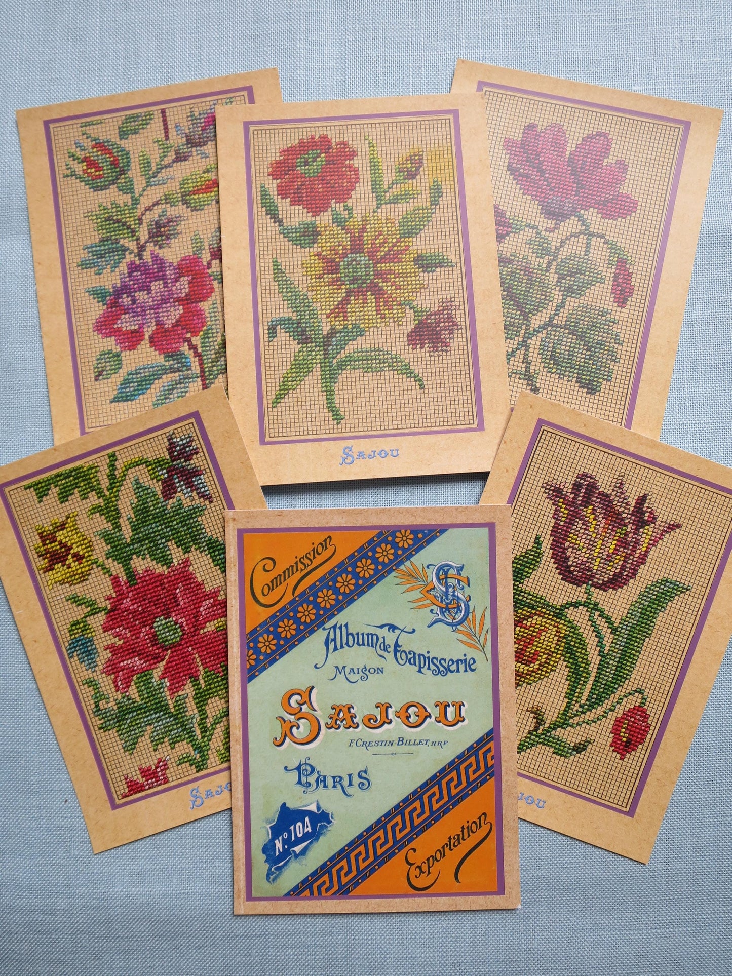 Sajou 6 Cross Stitch Chart Postcards- Serie 5- Flowers