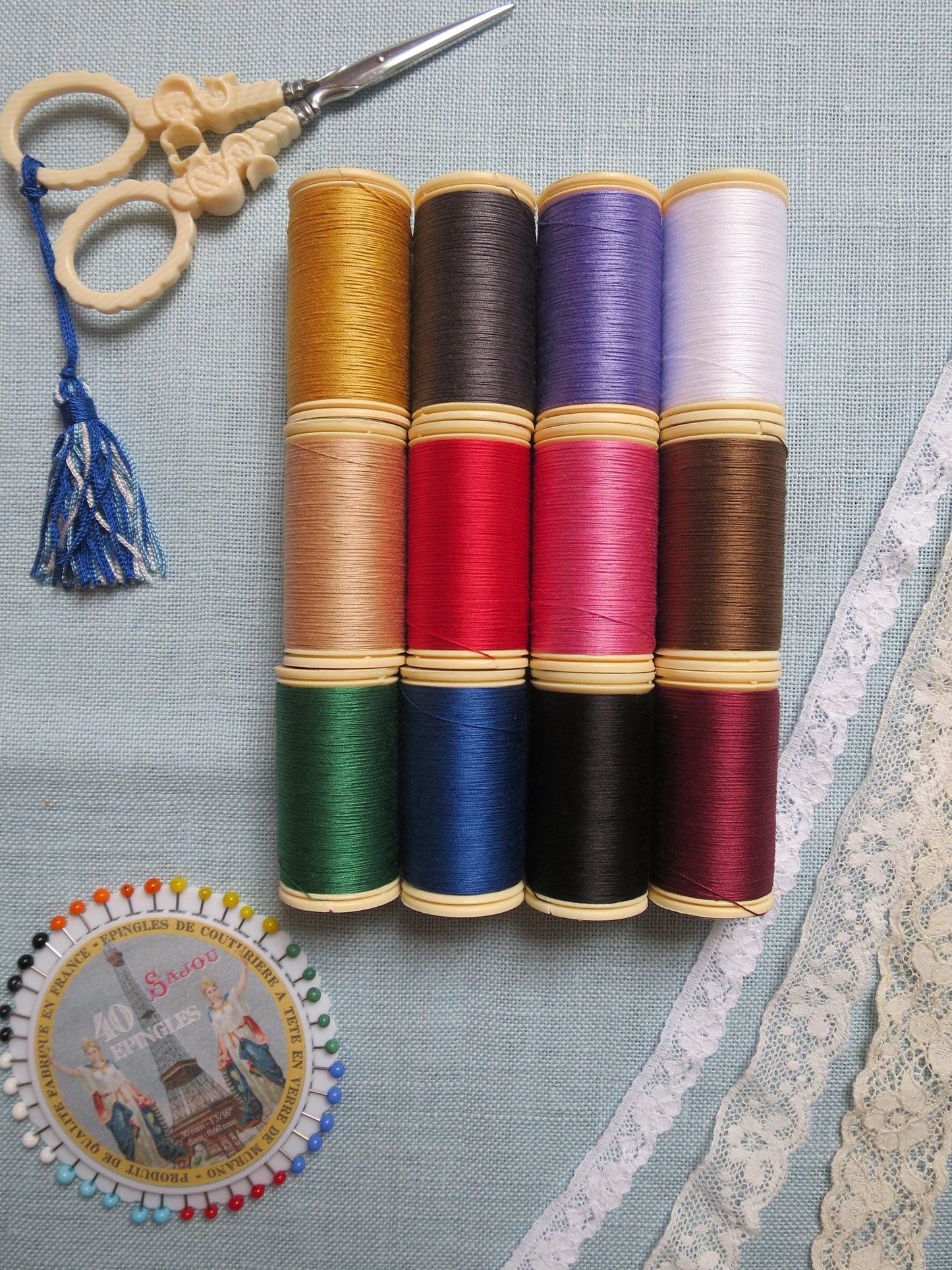 Sajou Boxed Set 12 Fil au Chinois Cotton Thread- No. 1 Dark Tones