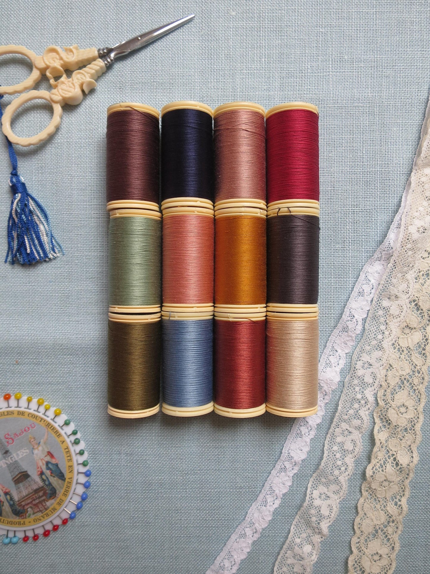 Sajou Boxed Set 12 Fil au Chinois Cotton Thread- No. 3 Vintage Tones