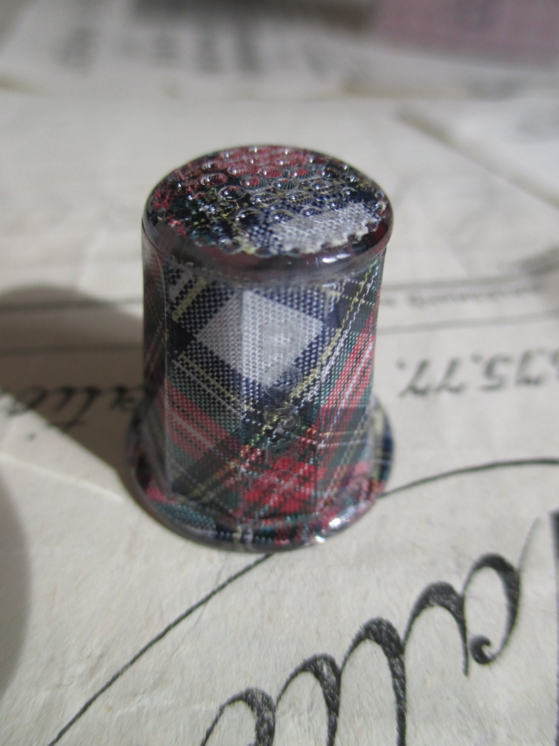 Sajou French Luxury Thimble- Mauchaline Ware Scottish Tartan