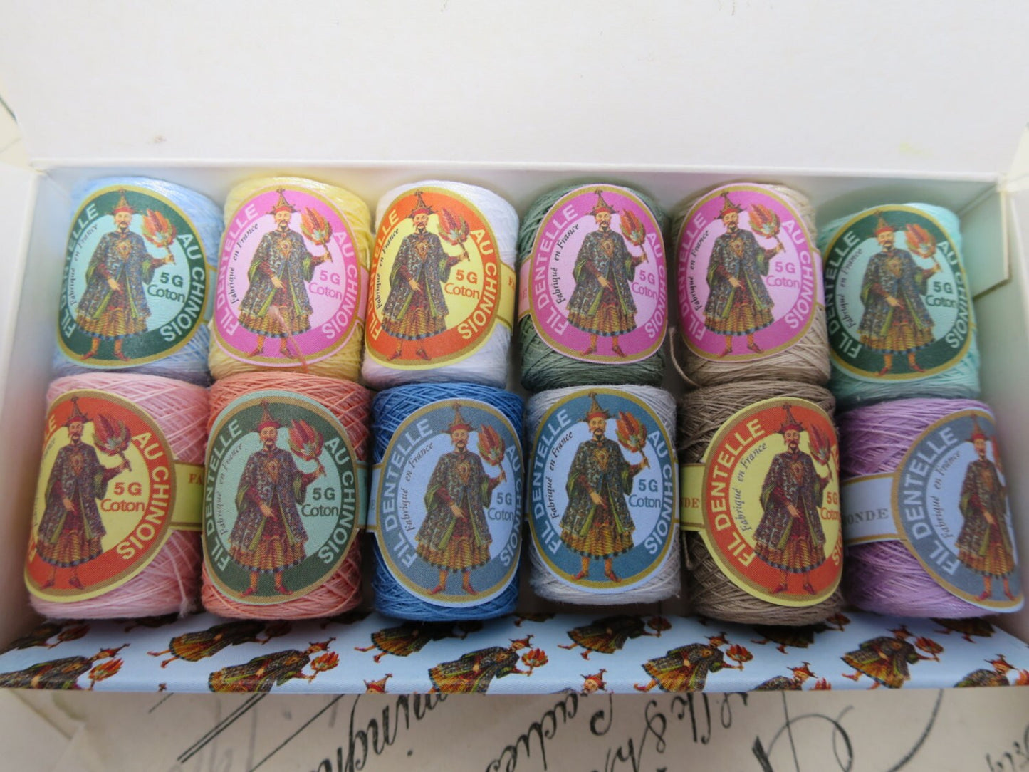 Sajou Box 12 Fil au Chinois Calais Lace Making Thread Cocoons- Assortment No.2- Pastel Tones