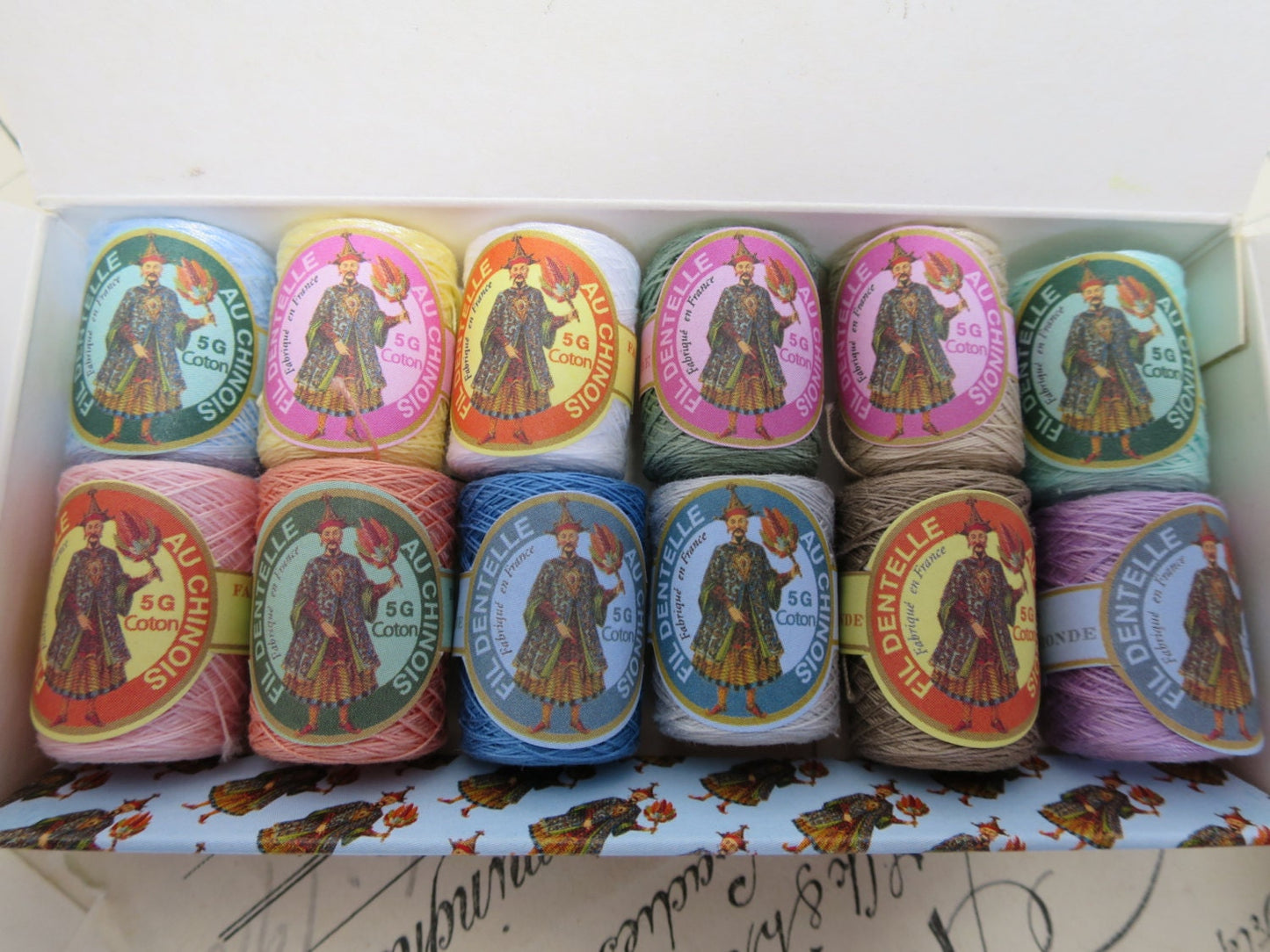 Sajou Box 12 Fil au Chinois Calais Lace Making Thread Cocoons- Assortment No.2- Pastel Tones