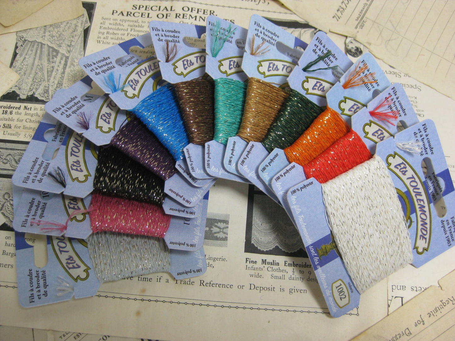 Sajou Boxed Set 12 Cards Tonkin Polyester & Lurex Embroidery Threads- Vintage Colours