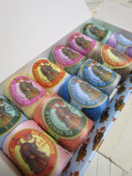 Sajou Box 12 Fil au Chinois Calais Lace Making Thread Cocoons- Assortment No.2- Pastel Tones