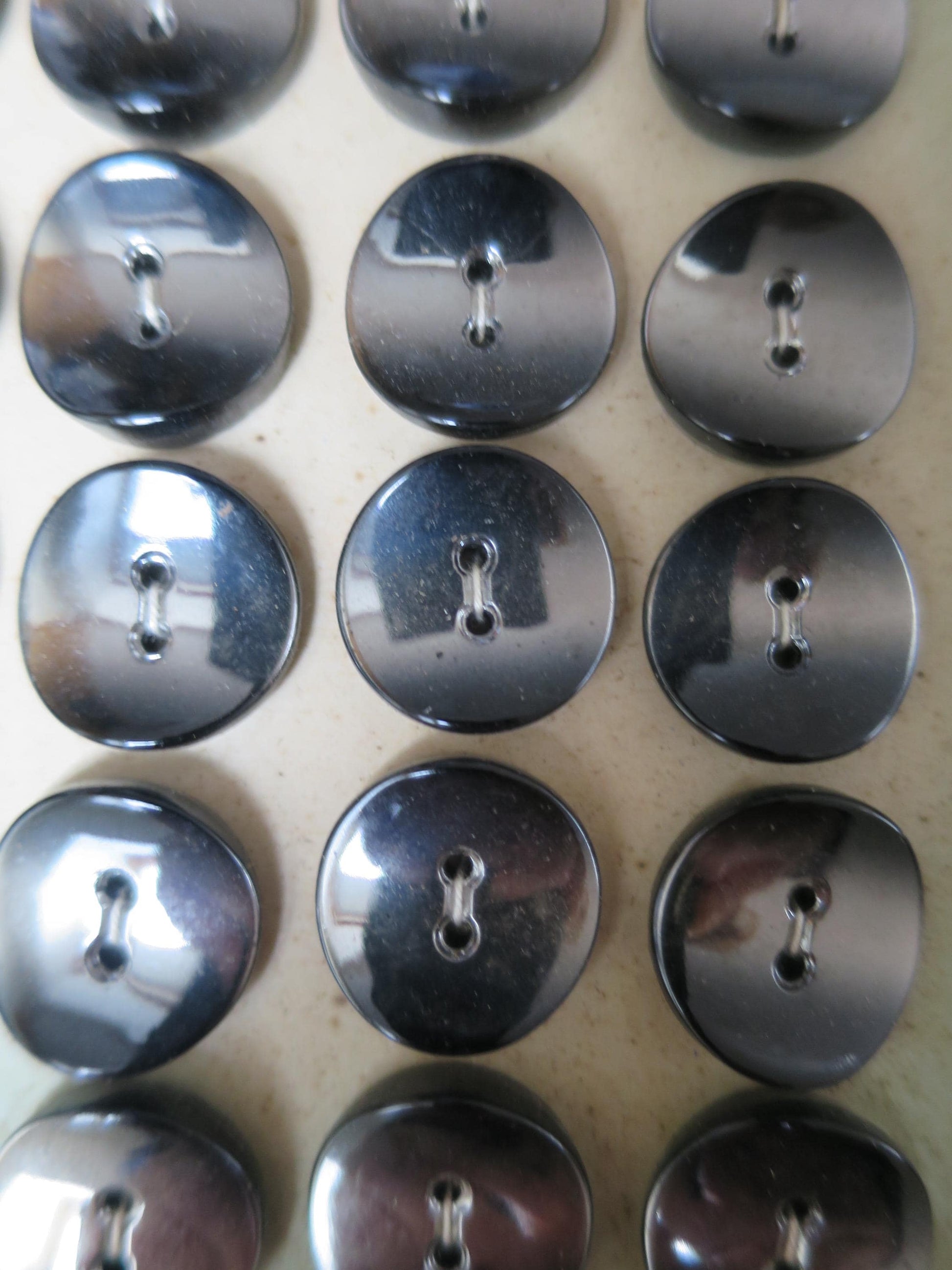 18 Antique Carded Art Deco Czechoslovakian Glass Buttons- Silver Convex Curve