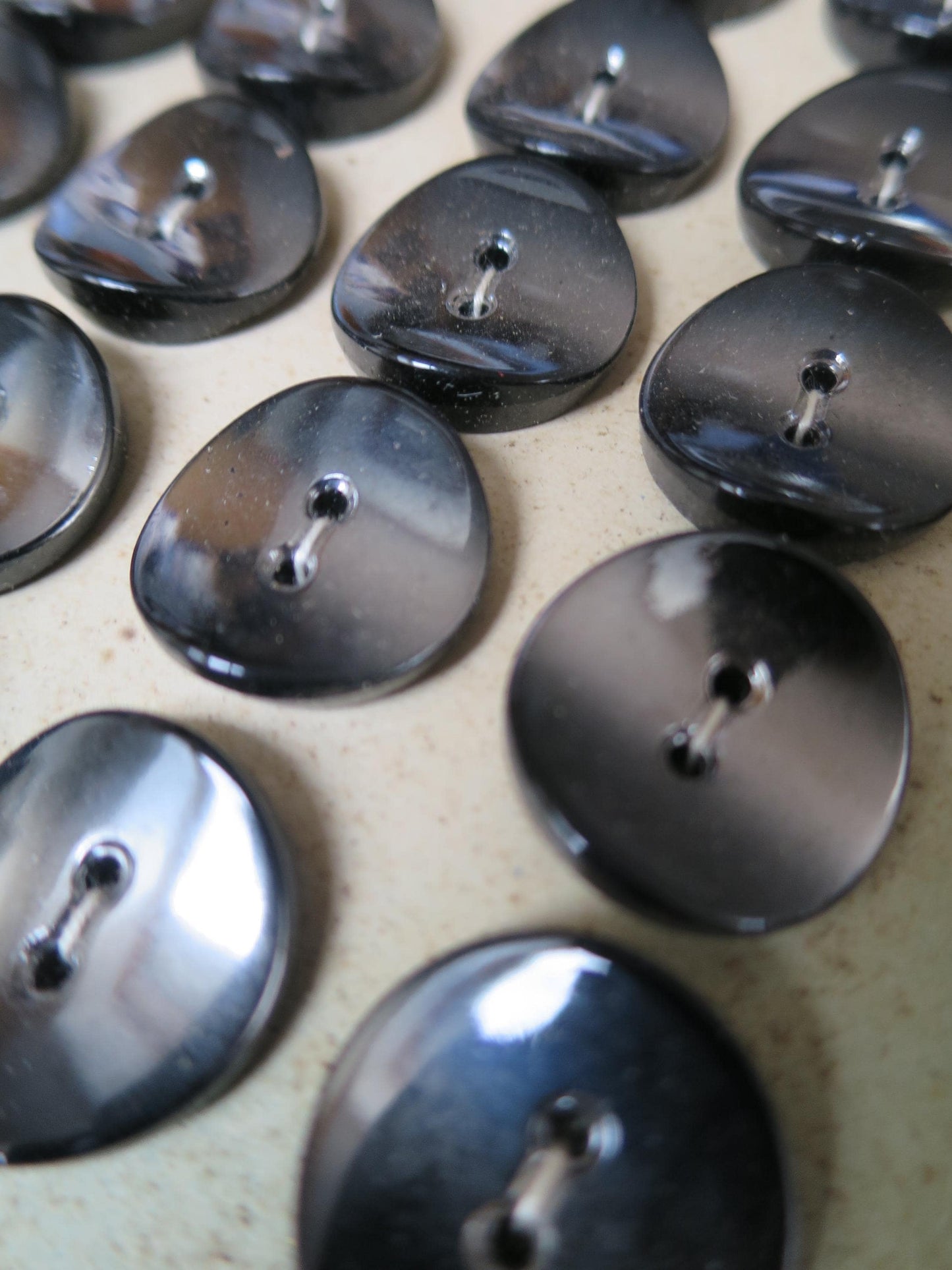 18 Antique Carded Art Deco Czechoslovakian Glass Buttons- Silver Convex Curve