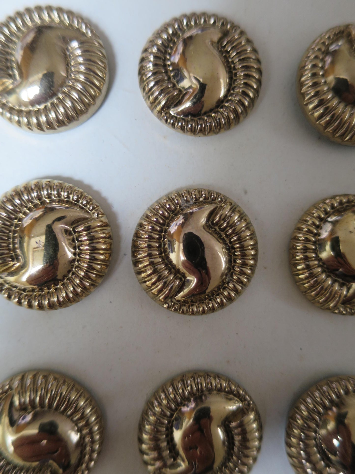 12 Antique Carded Art Deco Czechoslovakian Glass Buttons- Gold Swirl Design