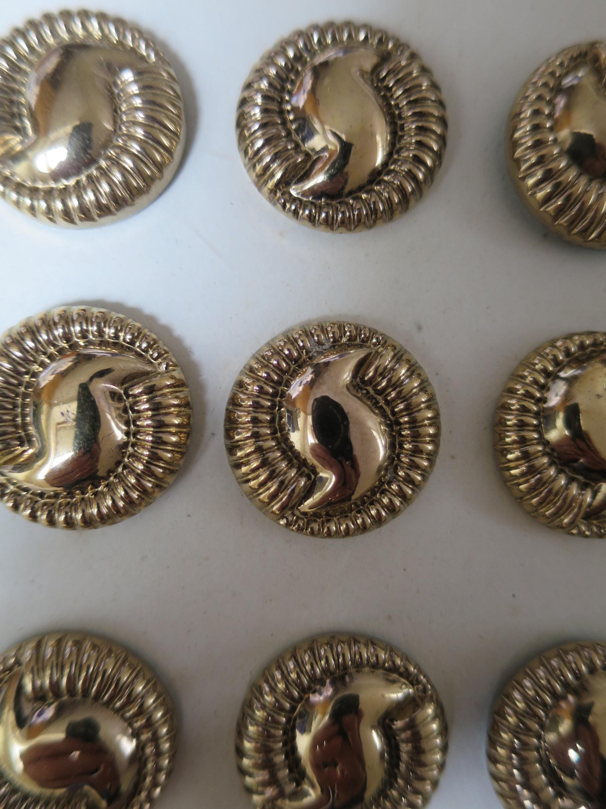 12 Antique Carded Art Deco Czechoslovakian Glass Buttons- Gold Swirl Design