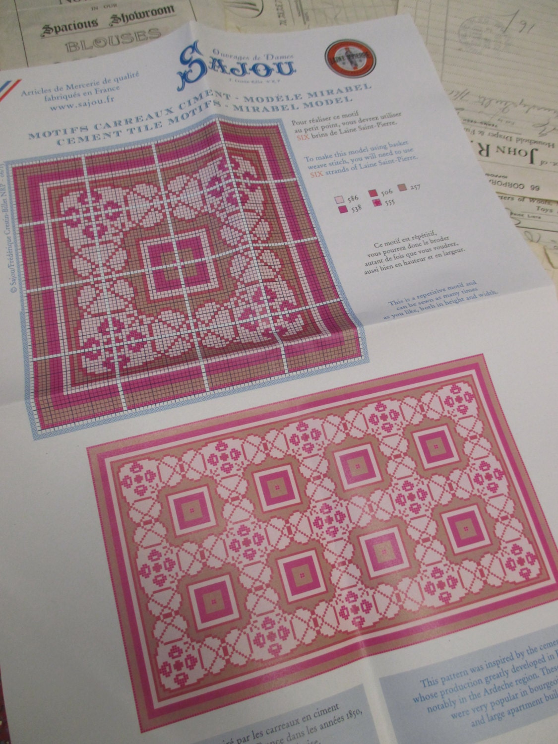 Sajou French Cement Tile Basketweave Needlepoint Tapestry Kit- Mirabel