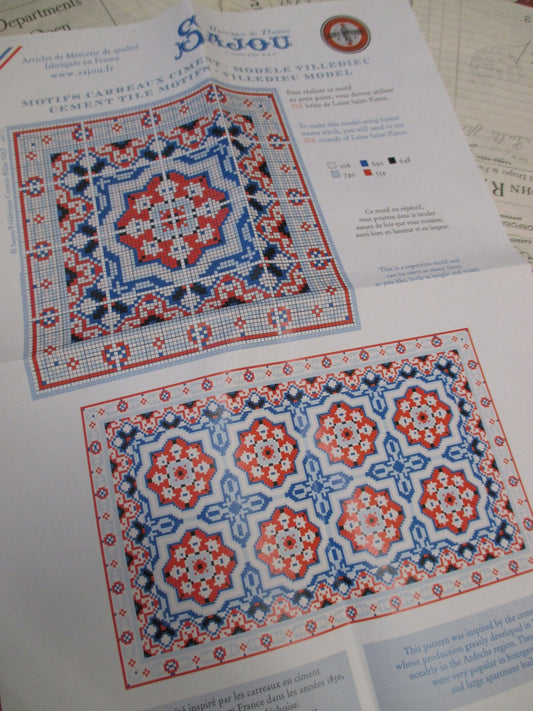 Sajou French Cement Tile Basketweave Needlepoint Tapestry Chart- Villedieu