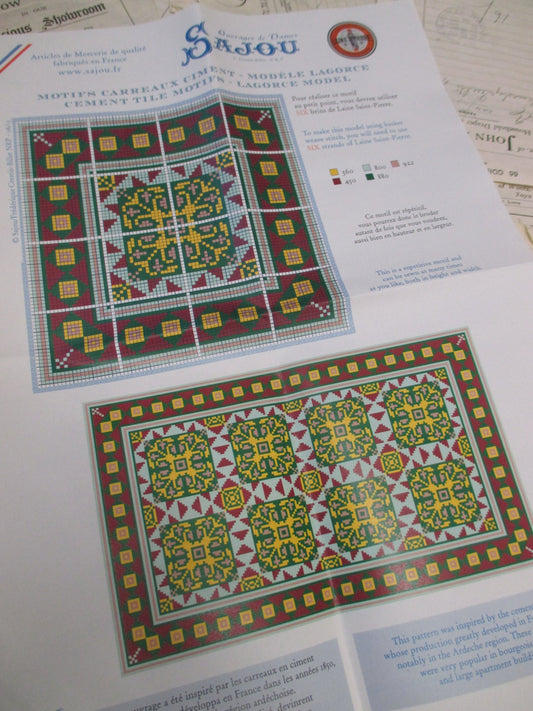 Sajou French Cement Tile Basketweave Needlepoint Tapestry Chart- Lagorce