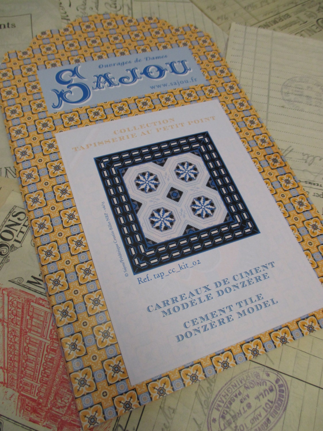 Sajou French Cement Tile Basketweave Needlepoint Tapestry Chart- Donzere