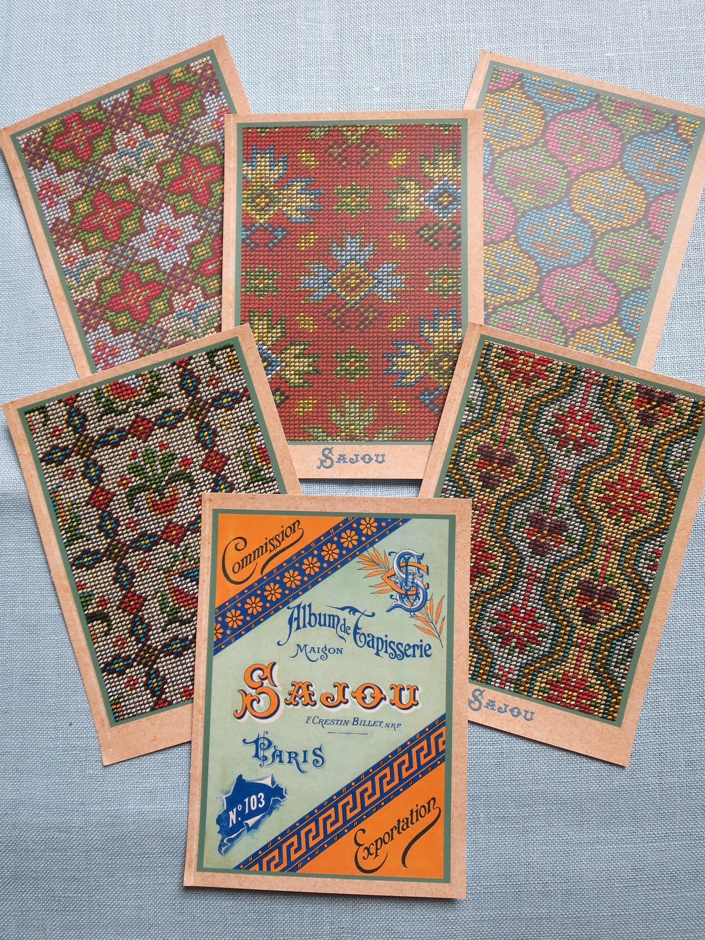Sajou Six Vintage Tapestry Postcards- Album de Tapisserie Serie 4- All Overs
