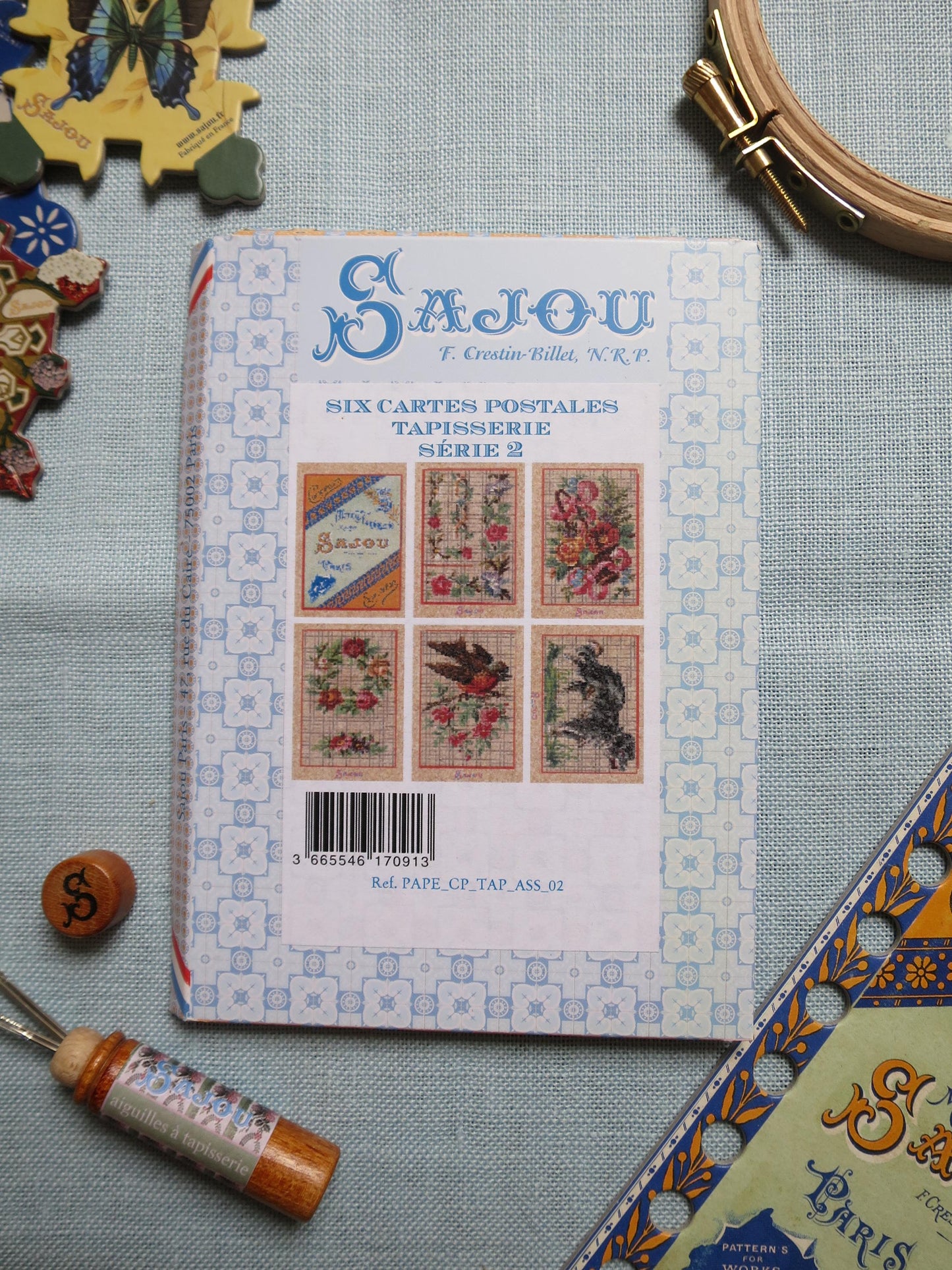 Sajou 6 Cross Stitch Chart Postcards- Serie 2- Dog Bird & Flowers