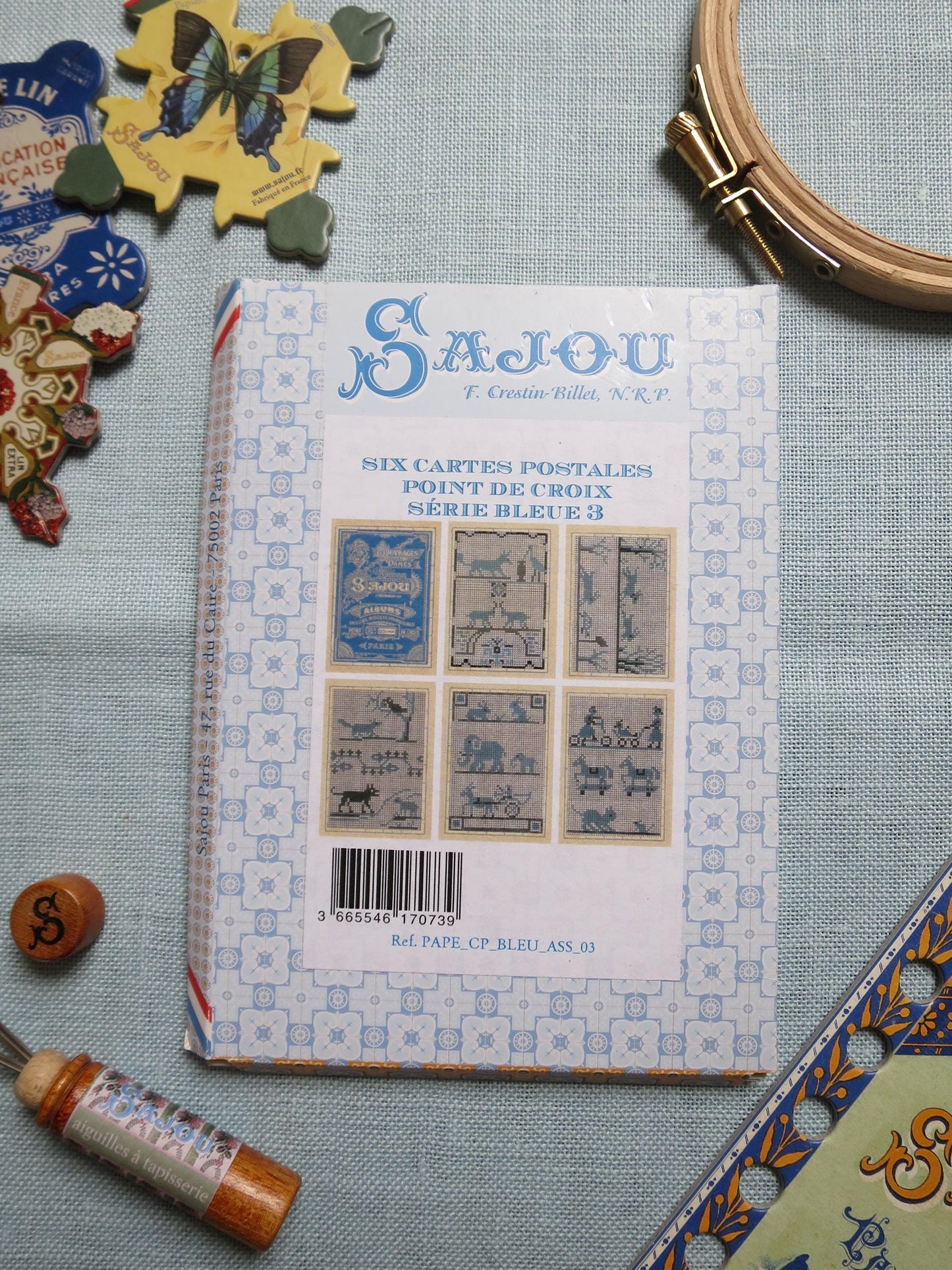 Sajou 6 Cross Stitch Chart Postcards- Series Blue 3- Flowers