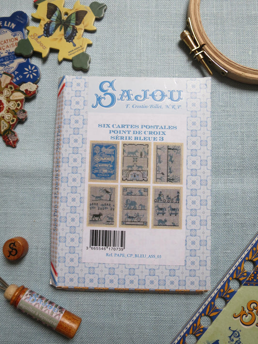 Sajou 6 Cross Stitch Chart Postcards- Series Blue 3- Flowers