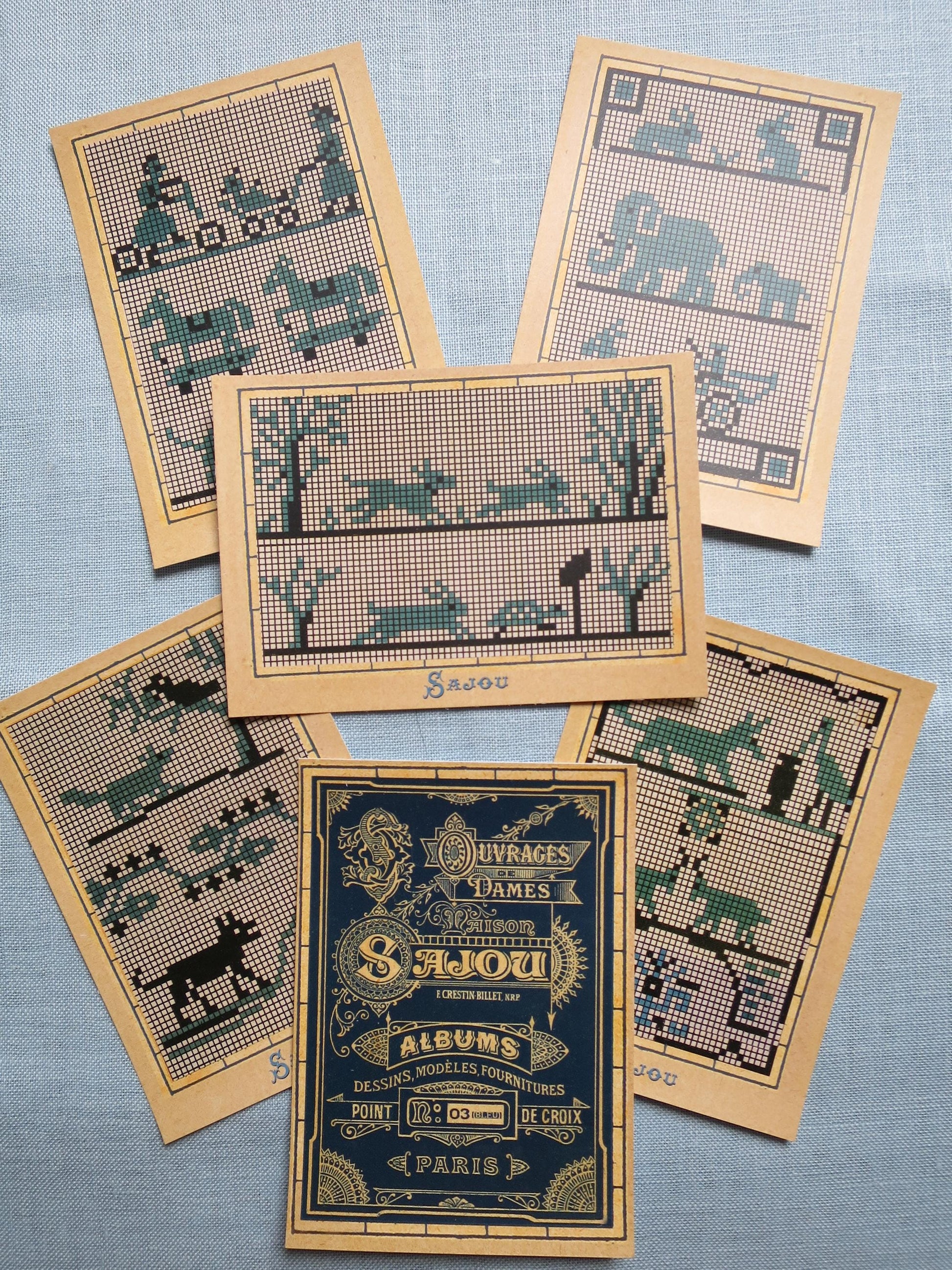 Sajou 6 Cross Stitch Chart Postcards- Series Blue 3- Flowers