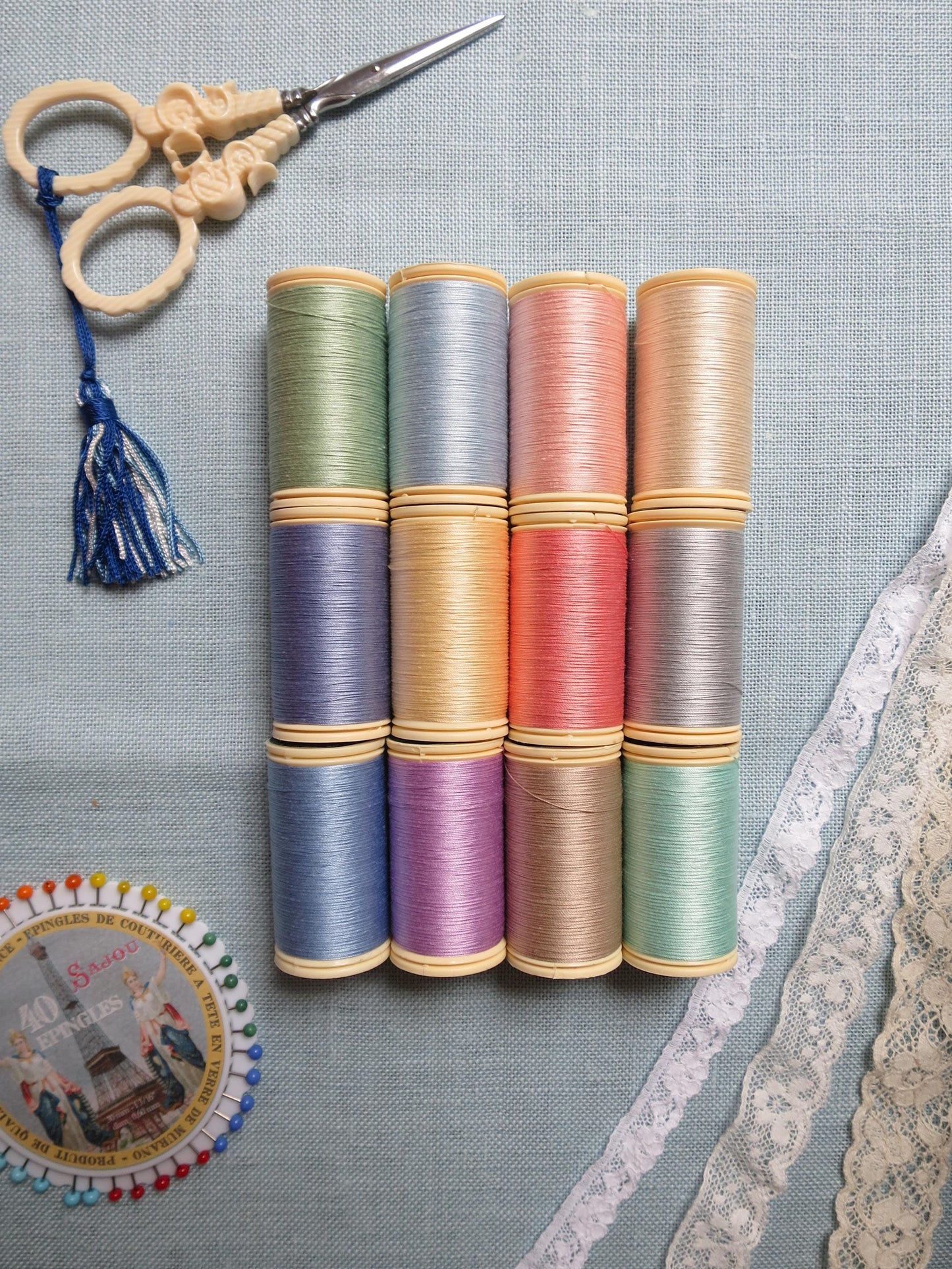 Sajou Boxed Set 12 Fil au Chinois Cotton Thread- No. 2 Pastel Tones