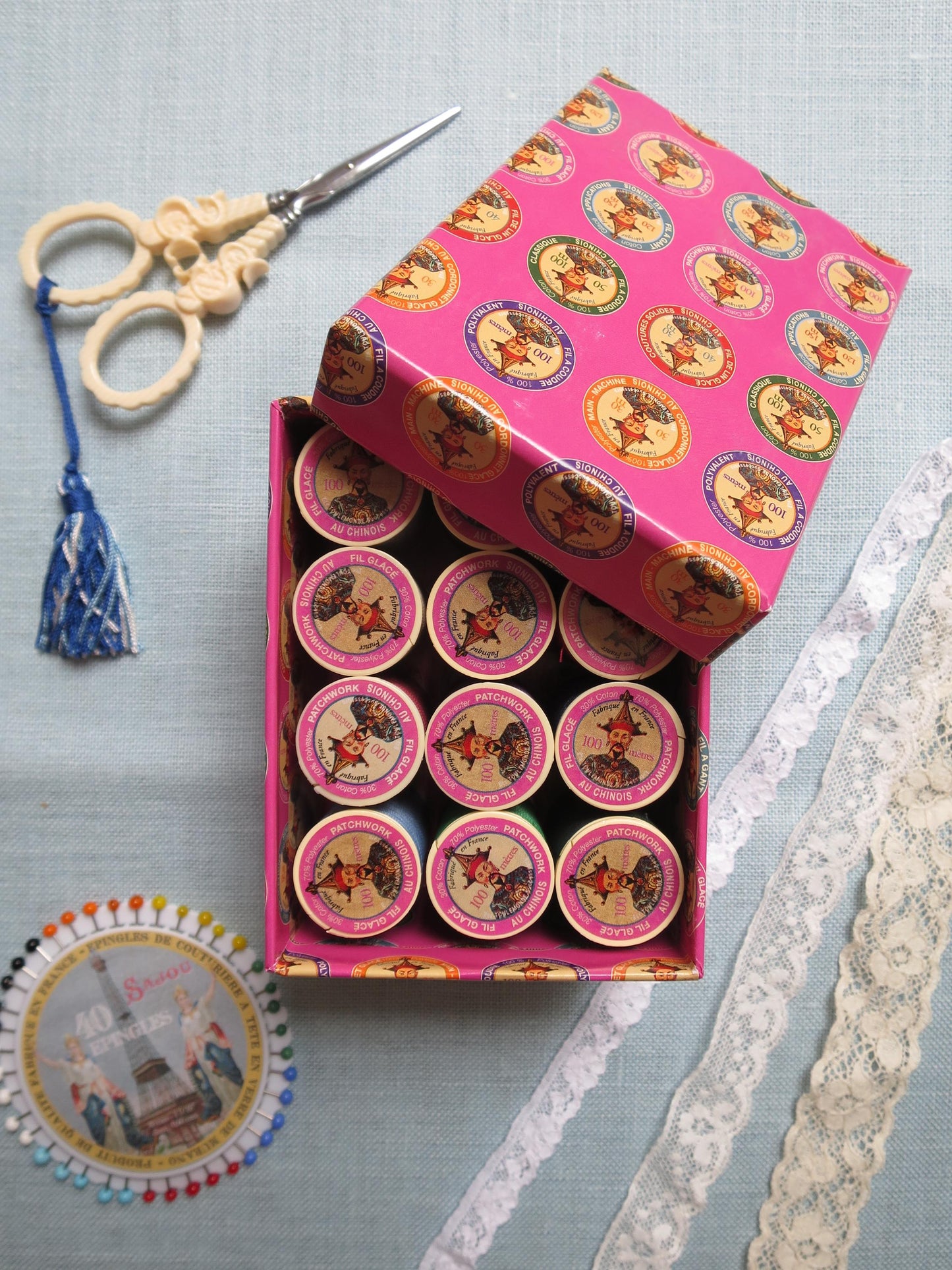Sajou Boxed Set 12 Fil au Chinois Patchwork Thread- No. 2- Pastel Tones