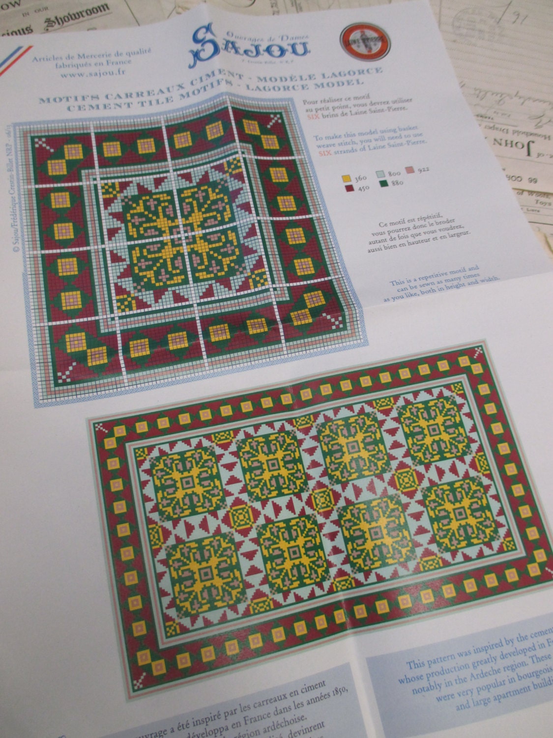 Sajou French Cement Tile Basketweave Needlepoint Tapestry Kit- Lagorce
