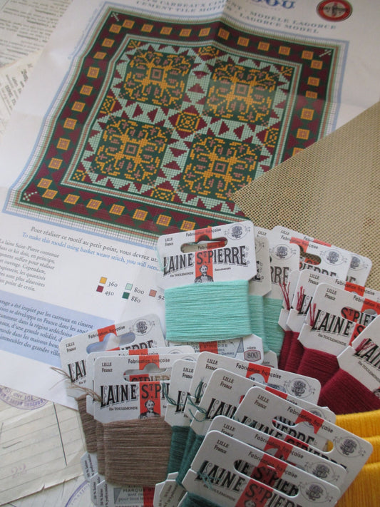 Sajou French Cement Tile Basketweave Needlepoint Tapestry Kit- Lagorce