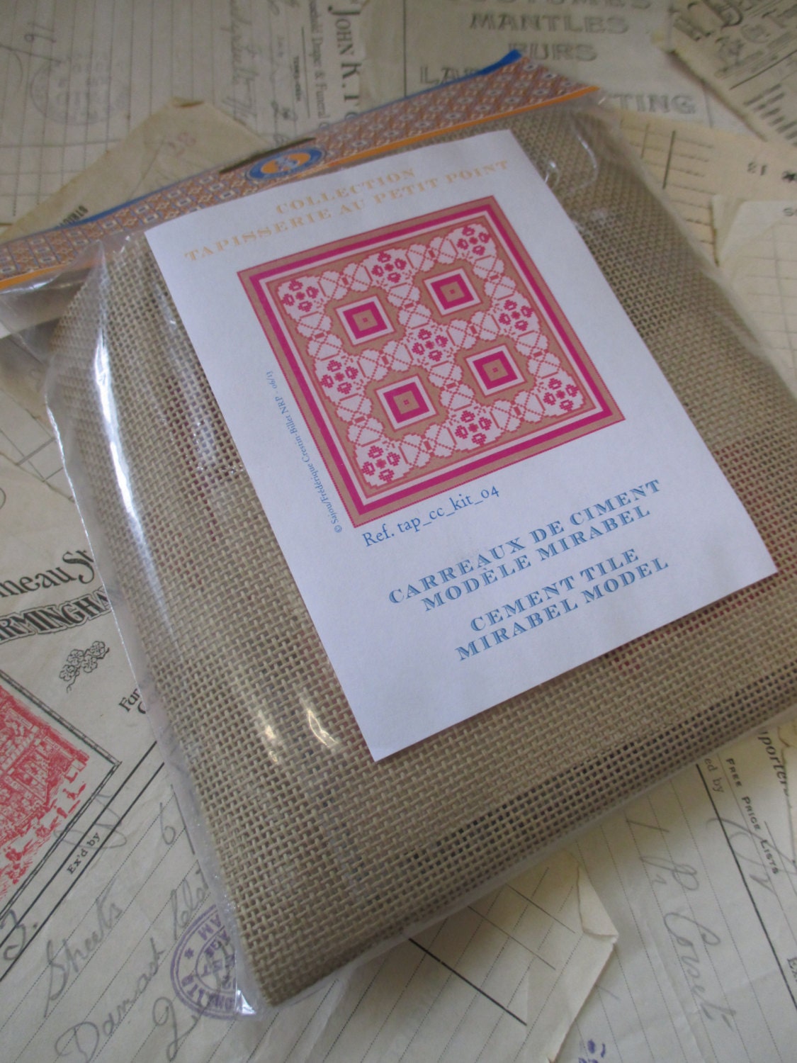 Sajou French Cement Tile Basketweave Needlepoint Tapestry Kit- Mirabel
