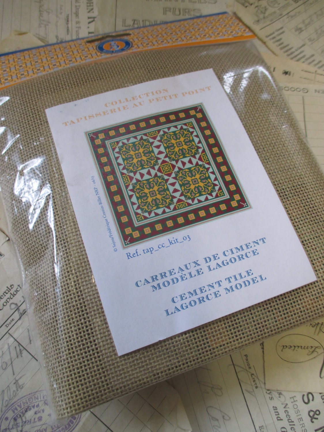 Sajou French Cement Tile Basketweave Needlepoint Tapestry Kit- Lagorce