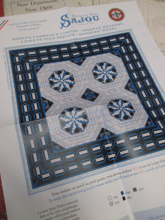 Sajou French Cement Tile Basketweave Needlepoint Tapestry Chart- Donzere