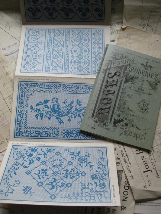 Sajou Green Cross Stitch Album 658- French Vintage Borders Corners & Motifs