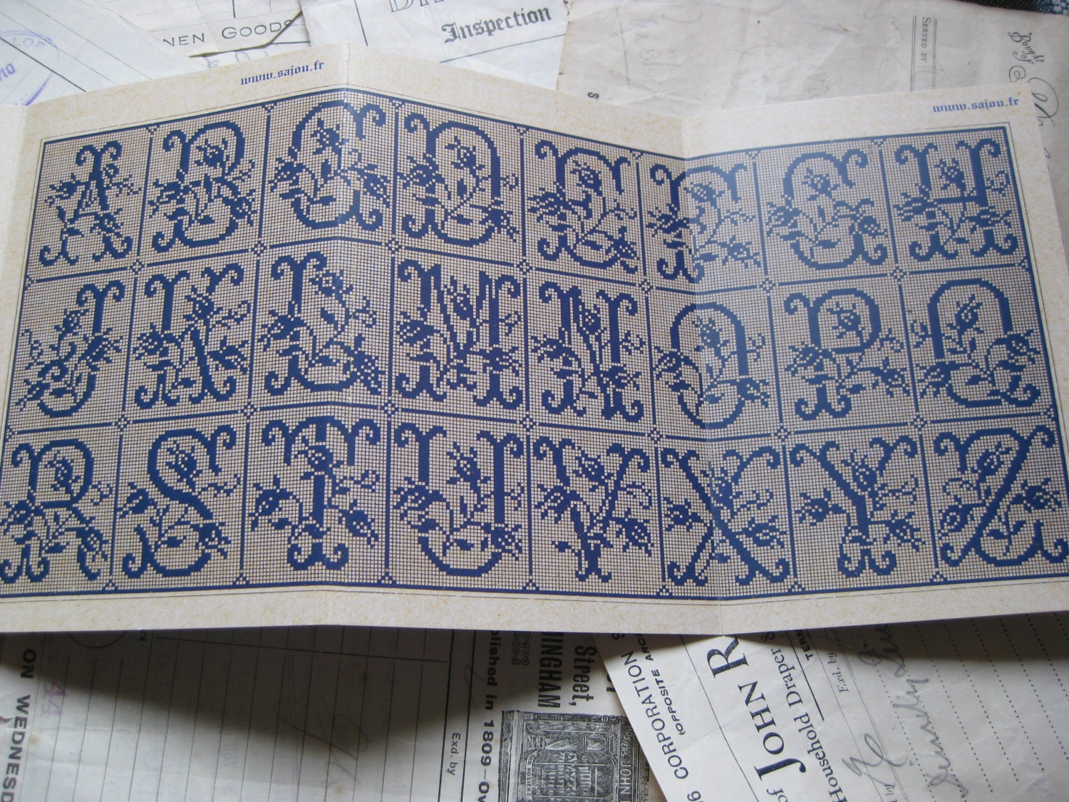 Sajou Green Cross Stitch Album 654- French Vintage Alphabets