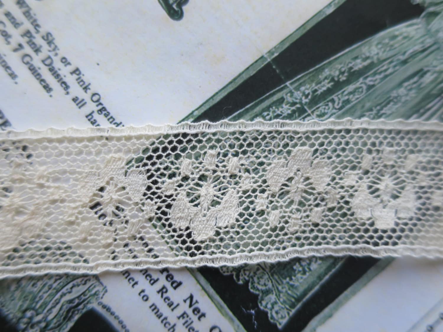 Ecru English Nottingham Lace- Valenciennes Floral Spot- Insertion- 2.7 cm