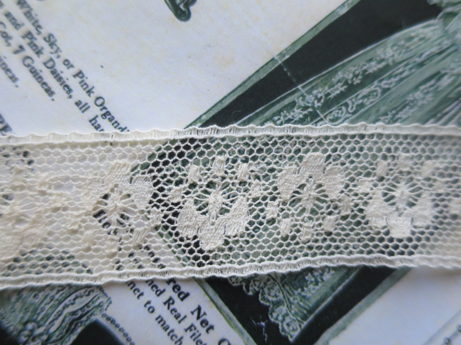 Ecru English Nottingham Lace- Valenciennes Floral Spot- Insertion- 2.7 cm