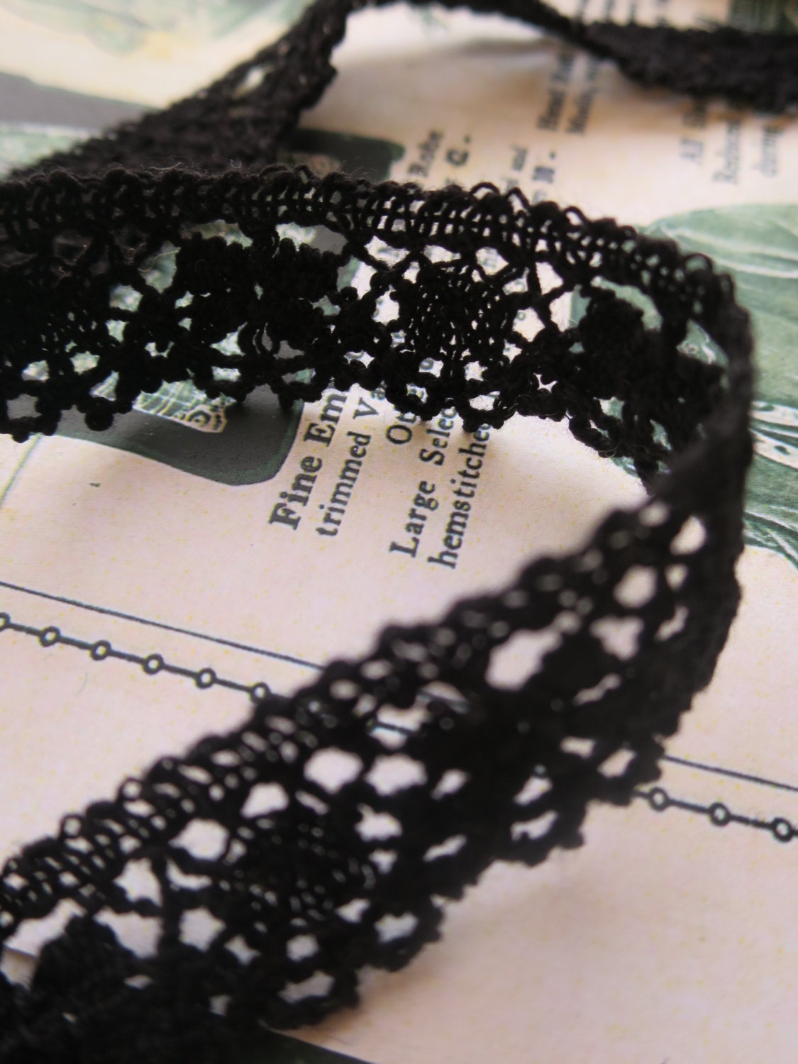 Black English Nottingham Cluny Lace- Traditional Torchon- 2 cm