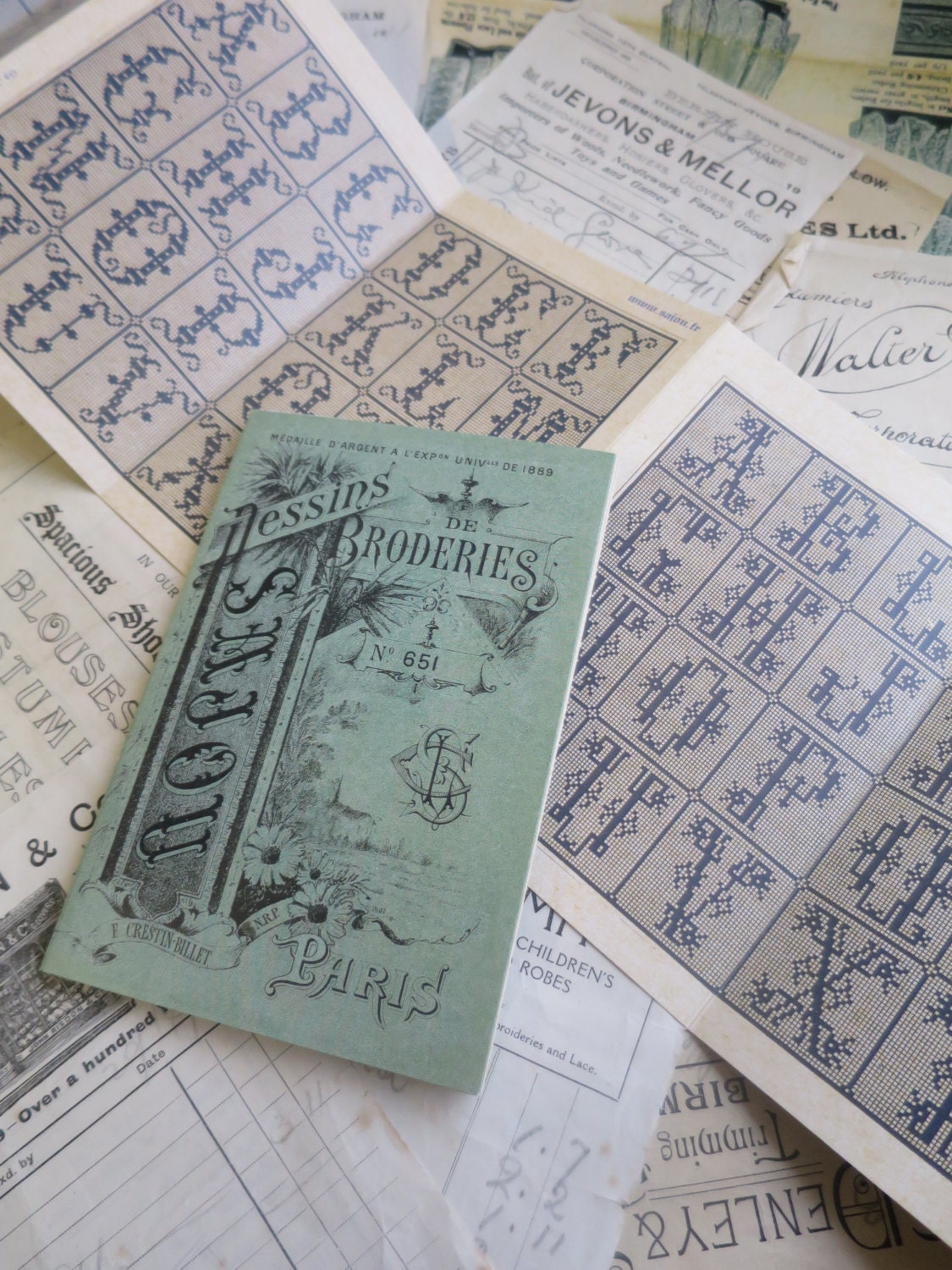 Sajou Green Cross Stitch Album No. 651 | French Vintage Alphabets Chart Book