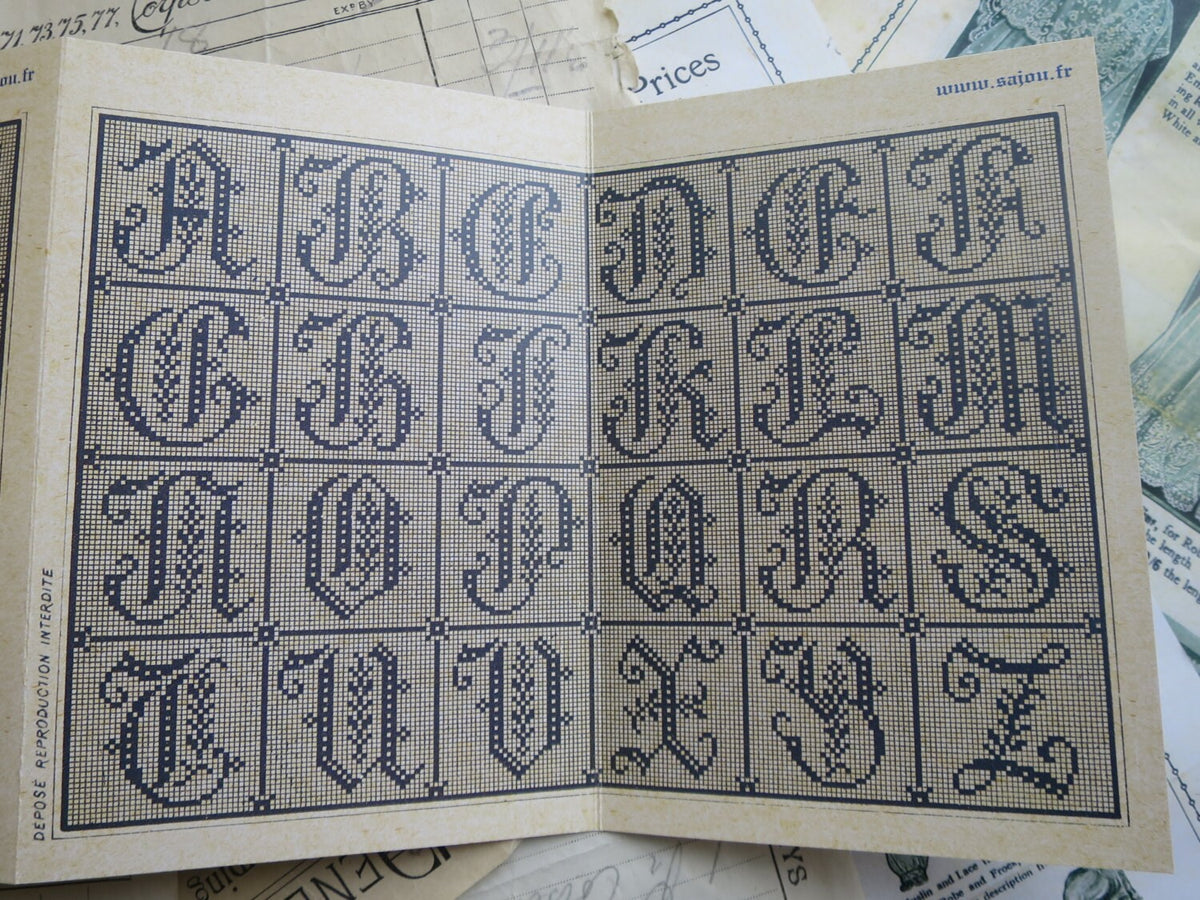 Sajou Green Cross Stitch Album No. 651 | French Vintage Alphabets Chart Book