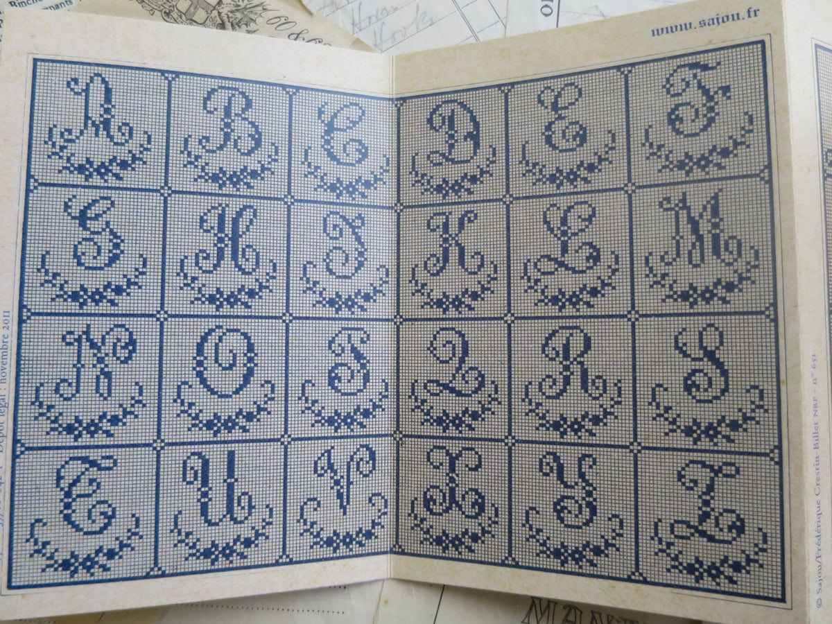 Sajou Green Cross Stitch Album No. 651 | French Vintage Alphabets Chart Book